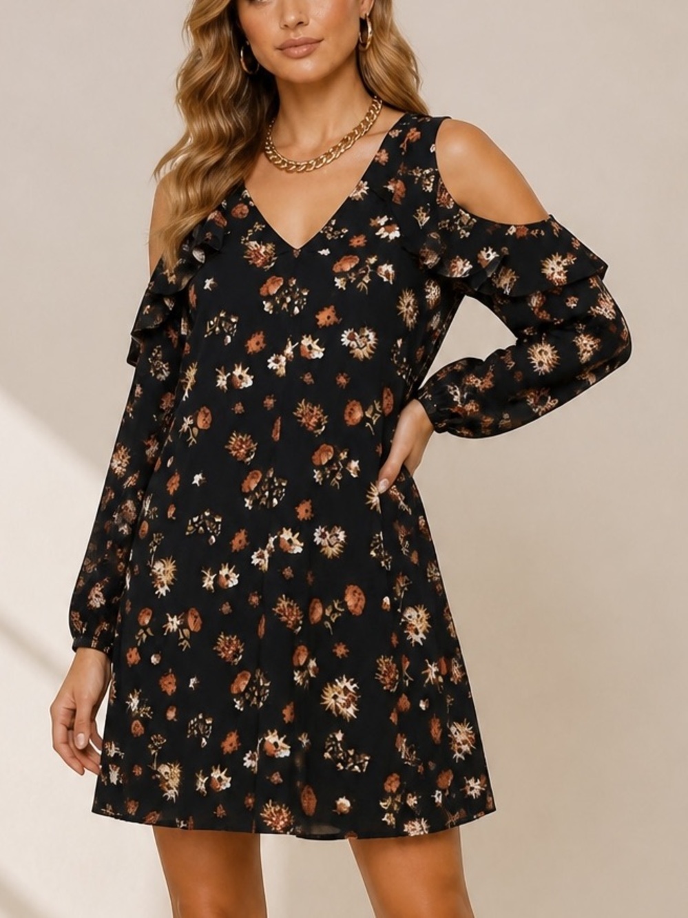 NWT KOBI HALPERIN Tamar Long Sleeve Floral Cold Shoulder Dress Size X-Small
